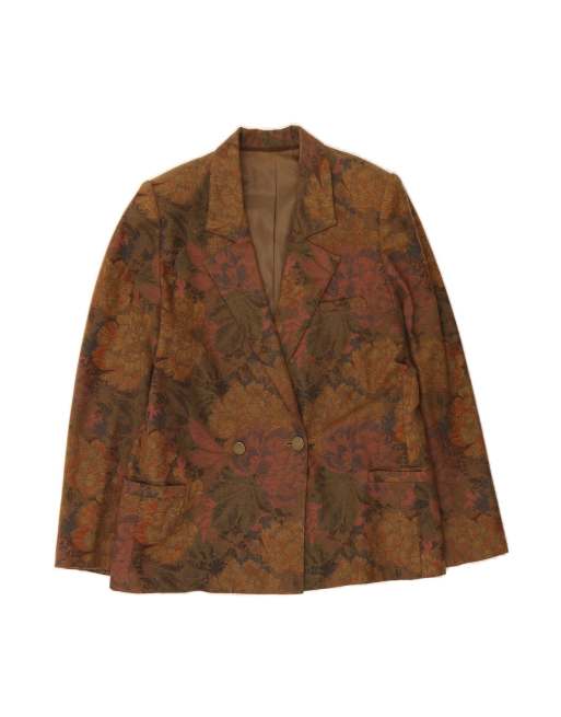 Vintage Double Breasted Blazer Jacket UK 14 Large In Brown Floral