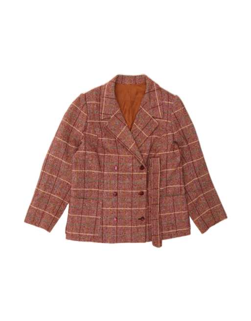 Vintage Double Breasted Blazer Jacket UK 16 Large In Burgundy Check
