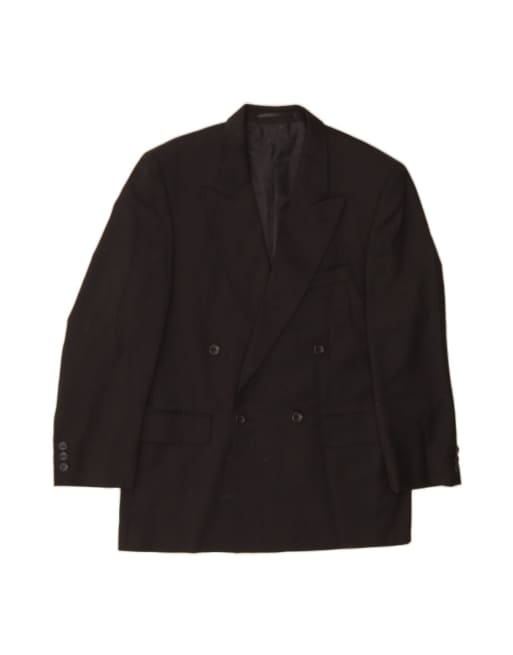 Vintage Double Breasted Blazer Jacket UK 38 Medium In Black Wool