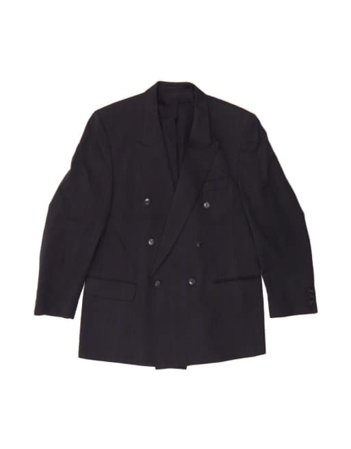 Vintage Double Breasted Blazer Jacket UK 42 XL In Blue Striped Wool