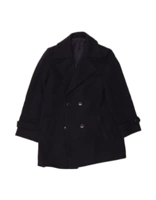 Vintage Double Breasted Coat UK 10 Small In Blue Wool