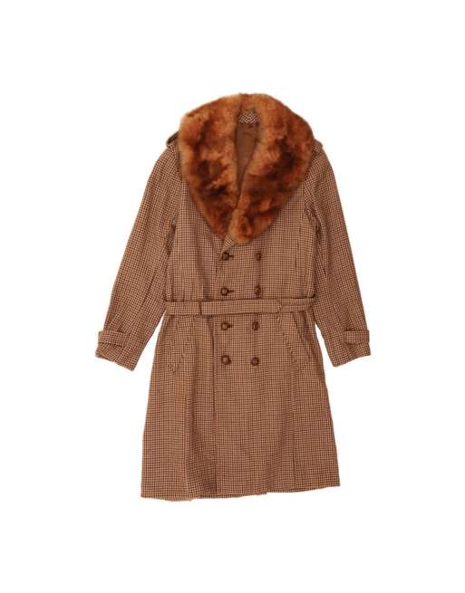 Vintage Double Breasted Coat UK 12 Medium In Beige Houndstooth