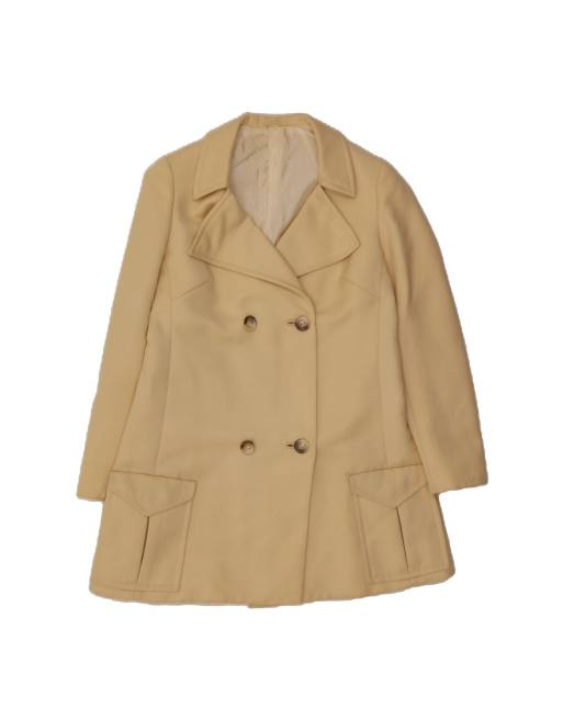 Vintage Double Breasted Coat UK 12 Medium In Beige