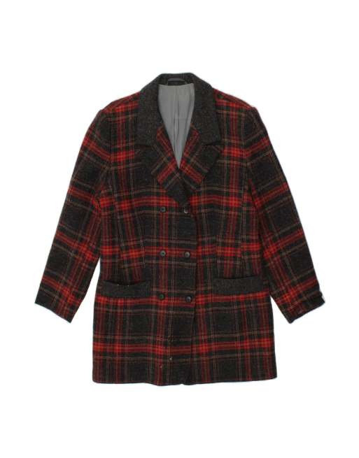Vintage Double Breasted Coat UK 12 Medium In Grey Check