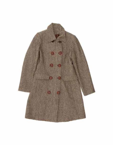 Vintage Double Breasted Coat UK 12 Medium In Grey Houndstooth Wool - view 1