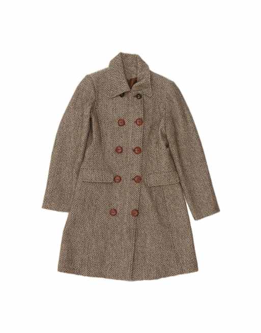 Vintage Double Breasted Coat UK 12 Medium In Grey Houndstooth Wool