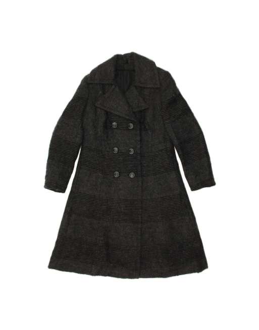 Vintage Double Breasted Coat UK 12 Medium In Grey Striped