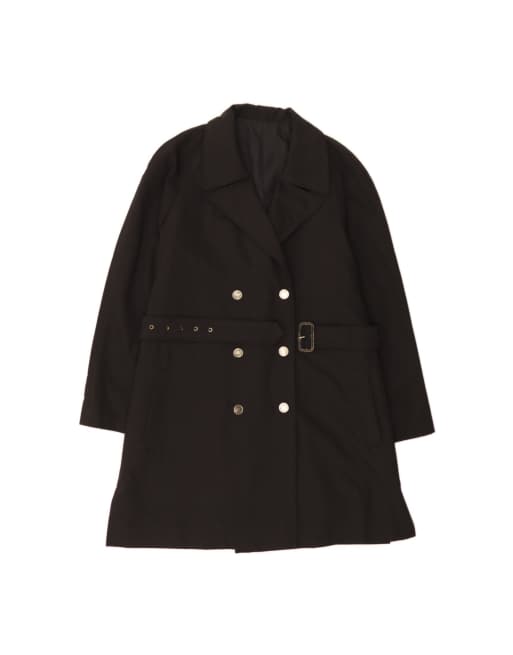 Vintage Double Breasted Coat UK 14 Medium In Black