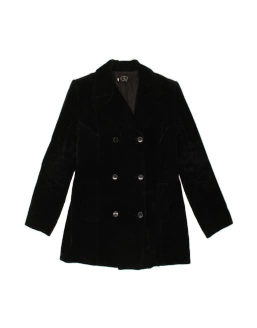 Vintage Double Breasted Coat UK 16 Large In Black