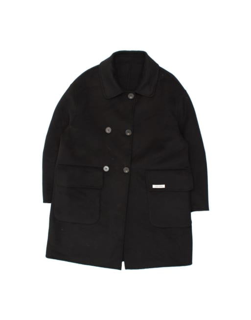 Vintage Double Breasted Coat UK 16 Large In Black