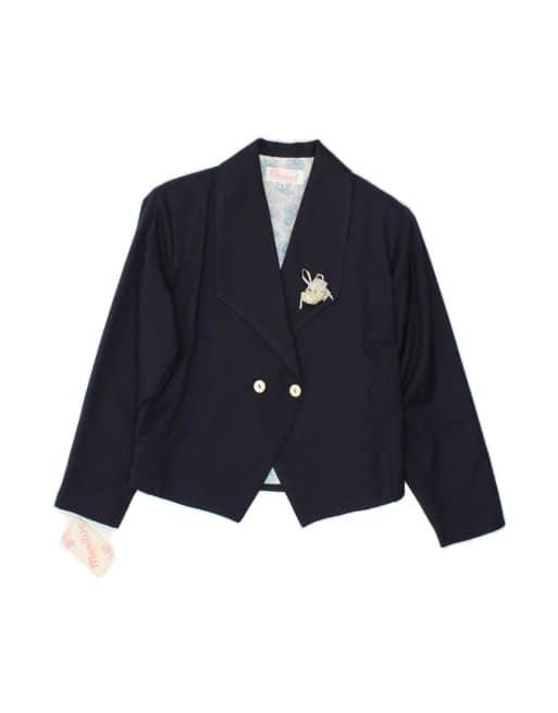 Vintage Double Breasted Crop Blazer Jacket UK 14 Large In Blue