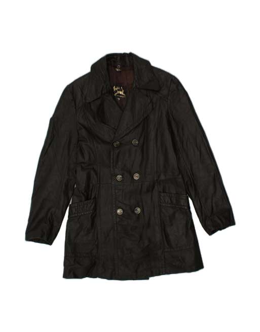 Vintage Double Breasted Leather Coat It 48 Medium In Brown
