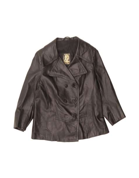 Vintage Double Breasted Leather Jacket UK 14 Large In Black - view 1