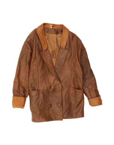 Vintage Double Breasted Leather Jacket UK 14 Medium In Brown - view 1