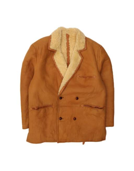 Vintage Double Breasted Shearling Jacket UK 40 Large In Brown