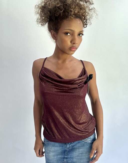 Vintage draped cami top in burgundy
