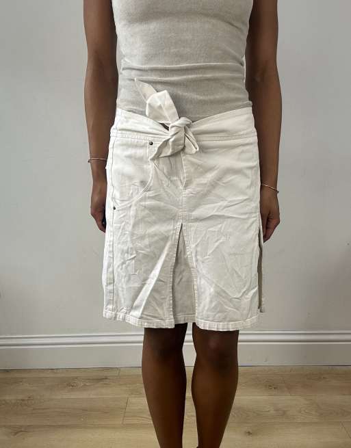 Vintage drawstring midi skirt in white