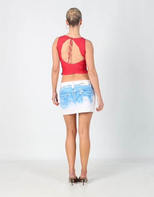 Vintage Dromedar M denim mini skirt in white, 3 of 4