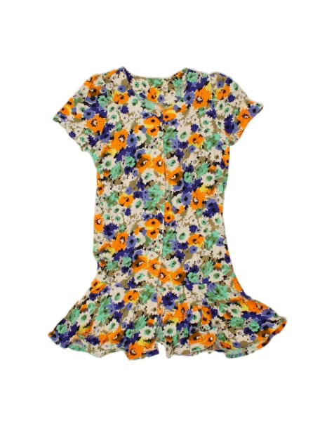 Vintage Drop Waist Dress UK 16 Large In Multicoloured Floral - view 1