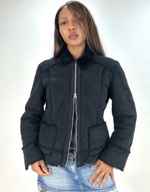 Vintage dual zip jacket in black