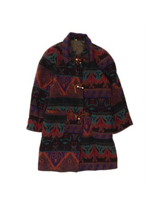Vintage Duffle Coat UK 14 Medium In Multicoloured Fair Isle Wool