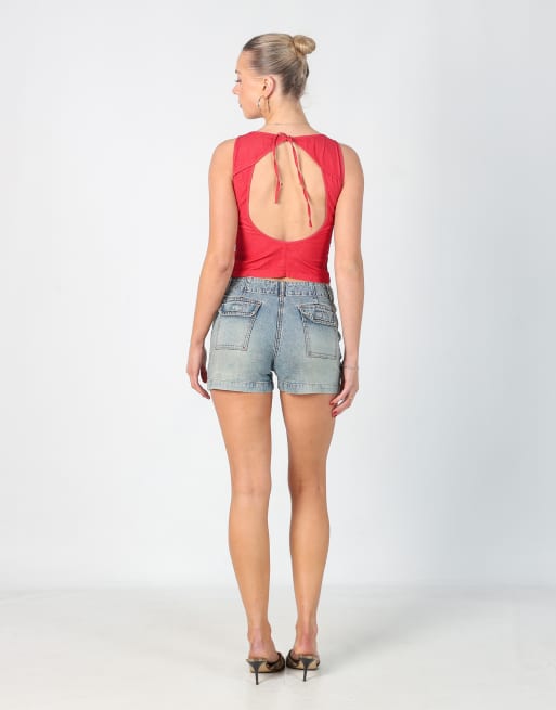 Vintage edc XS denim shorts in light blue, 3 of 4