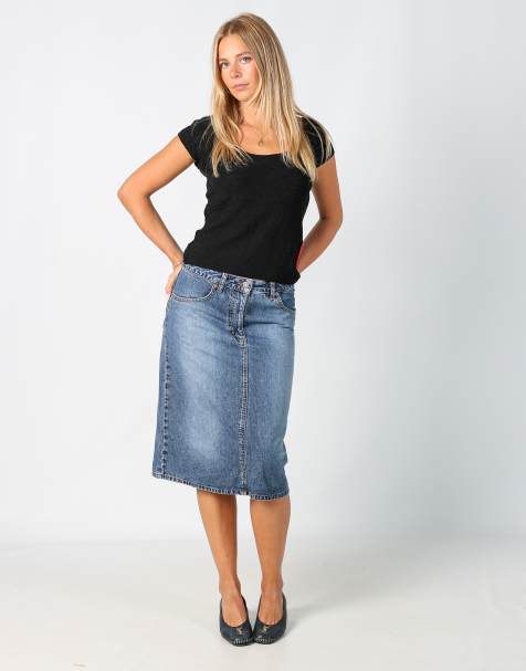 Vintage Eddie Bauer S denim midi skirt in blue - view 1