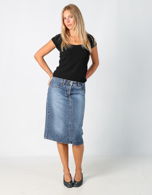 Vintage Eddie Bauer S denim midi skirt in blue