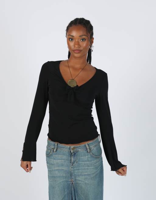 Vintage Elegante!! S long sleeve top in black