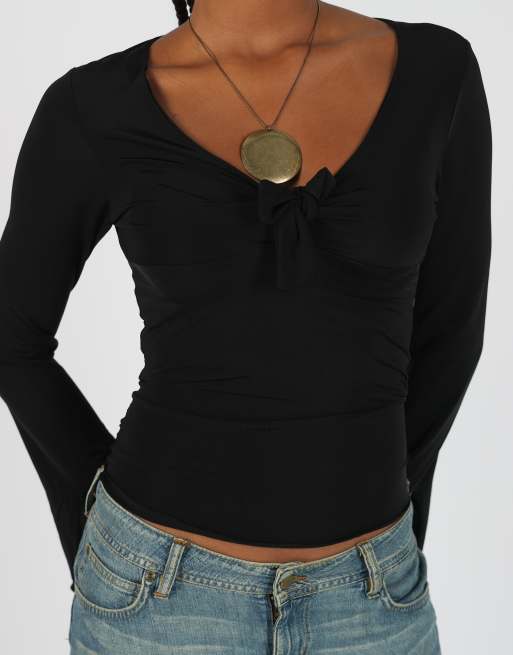 Vintage Elegante!! S long sleeve top in black, 4 of 4