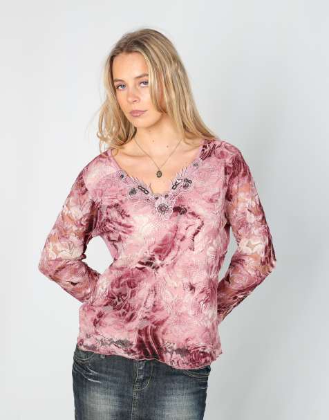 Vintage Elitelle M long sleeve top in baby pink - view 1
