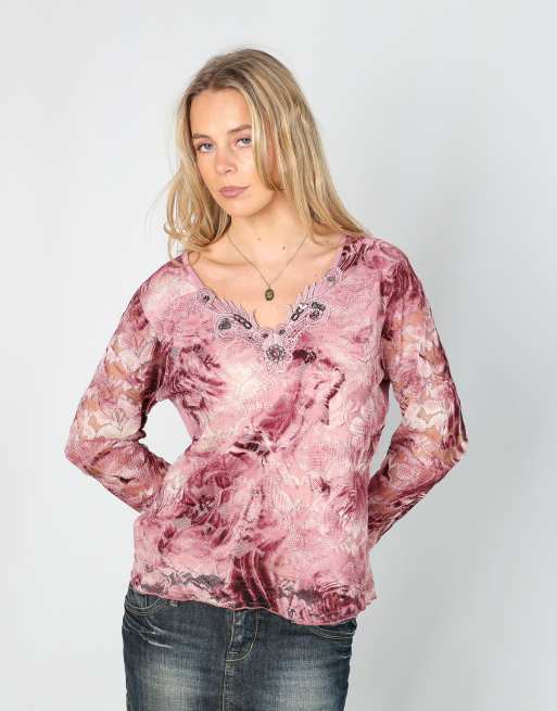 Vintage Elitelle M long sleeve top in baby pink