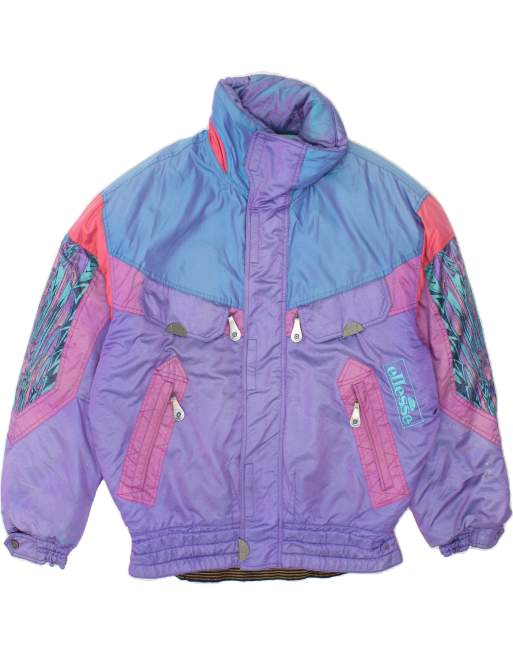 Vintage Ellesse Size 2XL Colourblock Hooded Ski Jacket in Purple