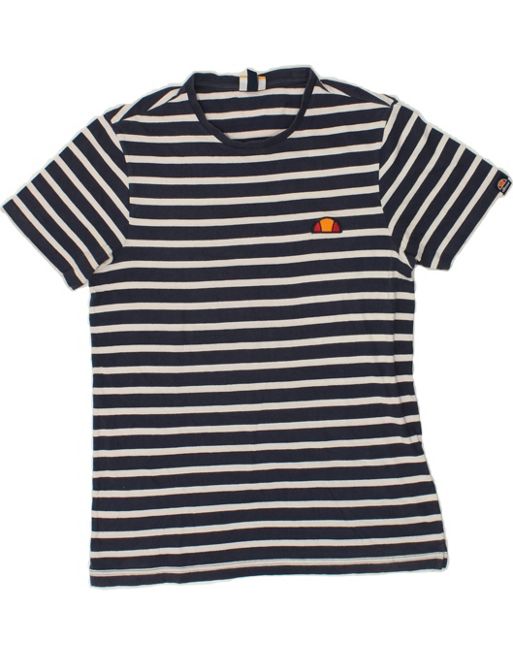 Vintage Ellesse Size M Striped T-Shirt Top in Navy Blue