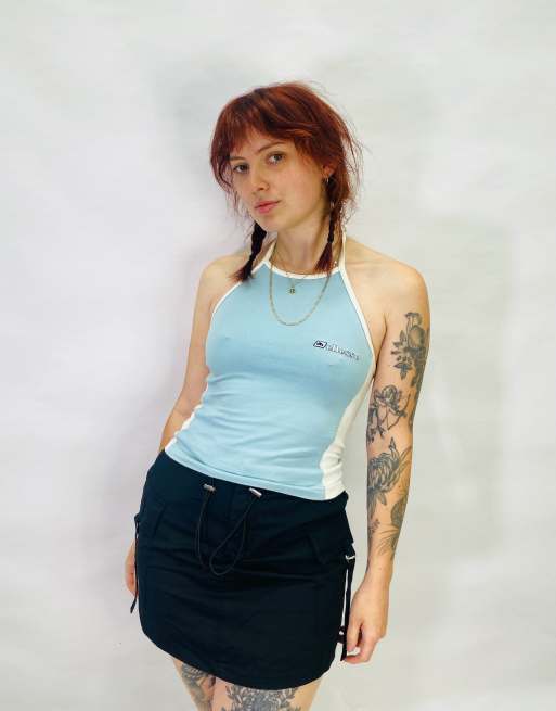Vintage Ellesse sporty halter neck top in baby blue
