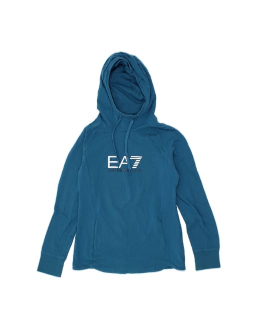 Vintage Emporio Armani Graphic Hoodie Jumper UK 12 Medium In Blue