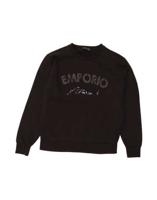 Vintage Emporio Armani Graphic Sweatshirt Jumper EU 46 XL In Black
