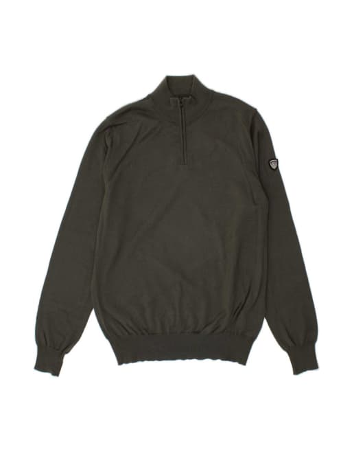 Vintage Emporio Armani Zip Neck Jumper Sweater Small In Khaki
