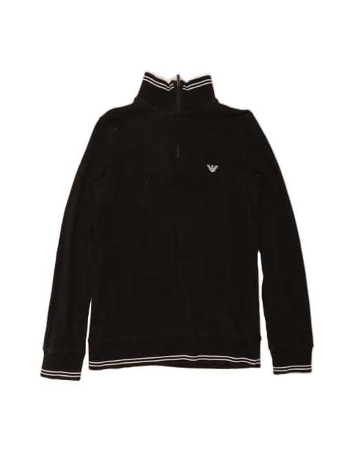 Vintage Emporio Armani Zip Neck Jumper Sweater XL In Black