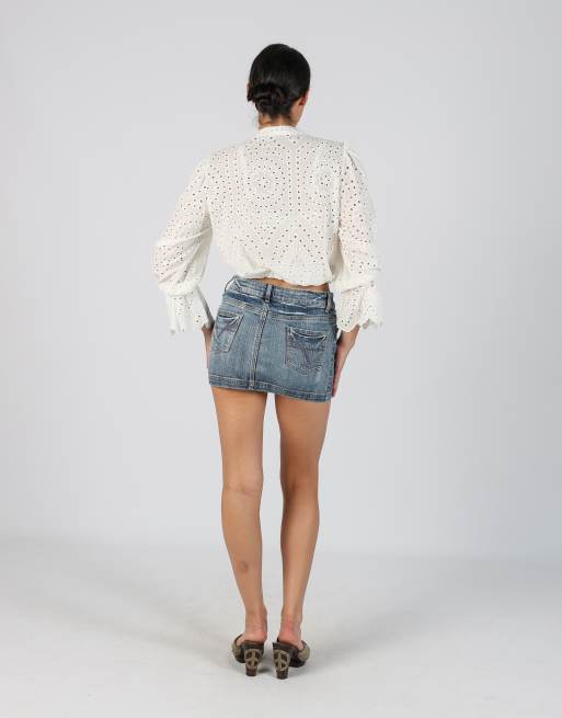 Vintage Energie XS denim mini skirt in blue, 3 of 4