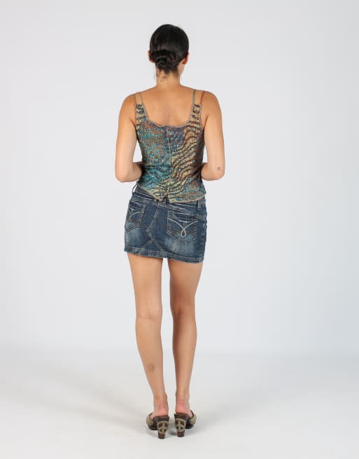 Vintage Energie XS denim mini skirt in blue, 3 of 4