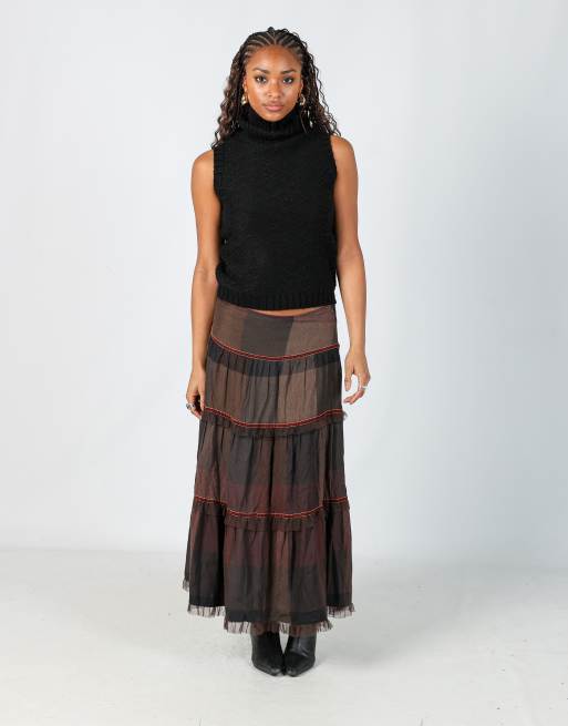 Vintage Esisto M woven maxi skirt in brown