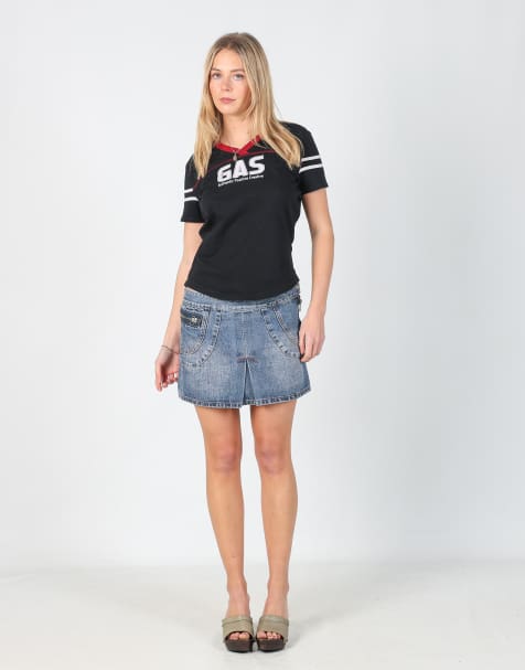 Vintage Esisto S denim mini skirt in light blue - view 1