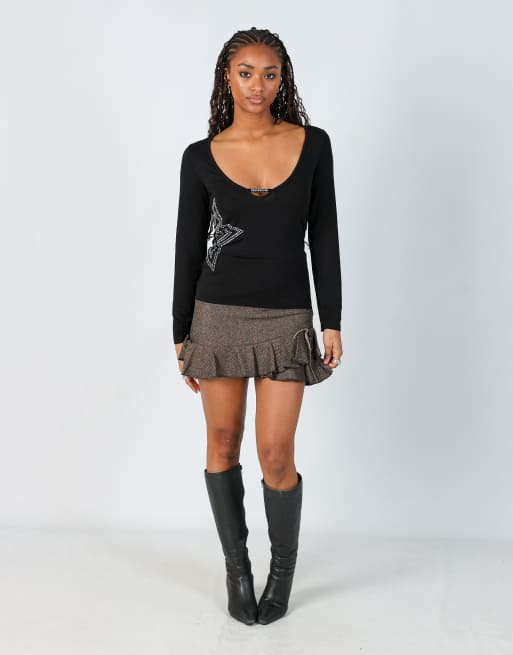 Vintage Esisto S woven mini skirt in brown