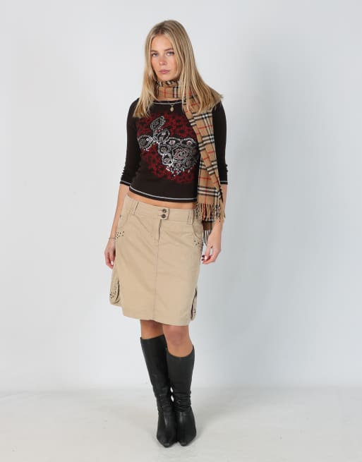 Vintage Espirit 12 woven midi skirt in beige