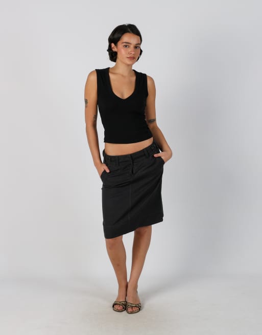 Vintage Espirit M woven midi skirt in charcoal grey, 1 of 4