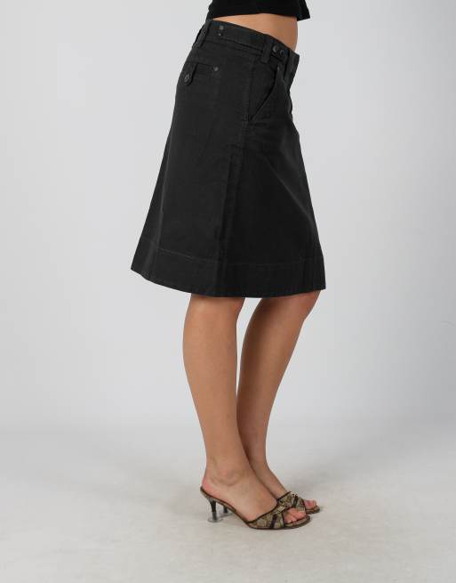 Vintage Espirit M woven midi skirt in charcoal grey, 2 of 4
