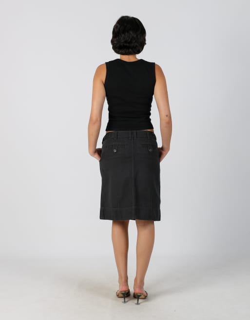 Vintage Espirit M woven midi skirt in charcoal grey, 3 of 4