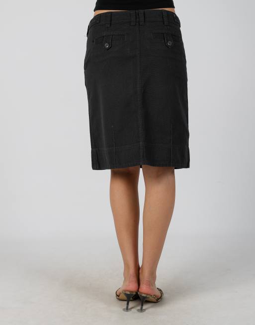 Vintage Espirit M woven midi skirt in charcoal grey, 4 of 4