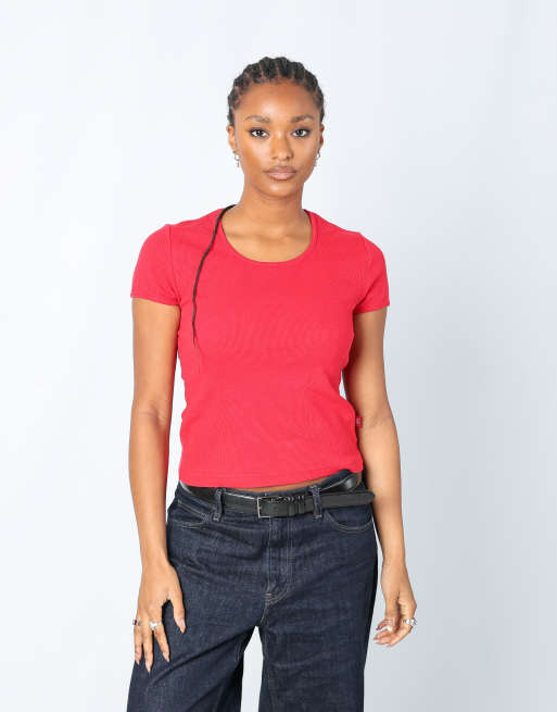 Vintage Espirit M woven top in red